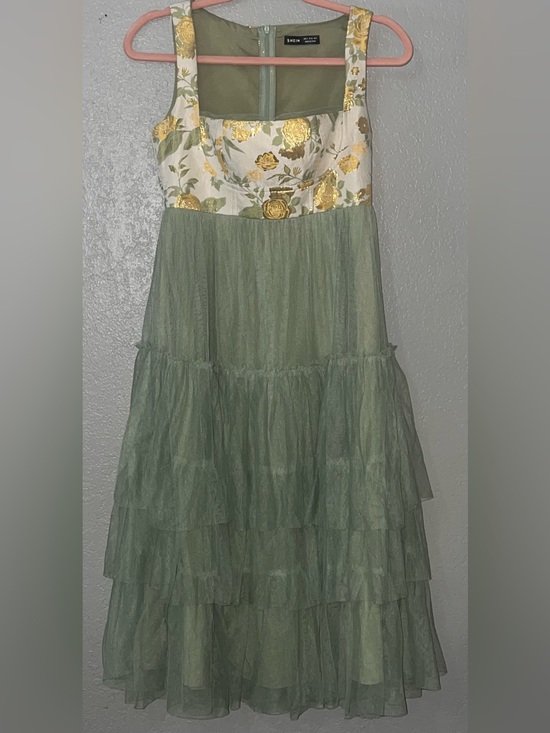 SHEIN Dresses & Skirts - Sage Green Tiered Tulle Floral Jaquard Midi Dress Size M